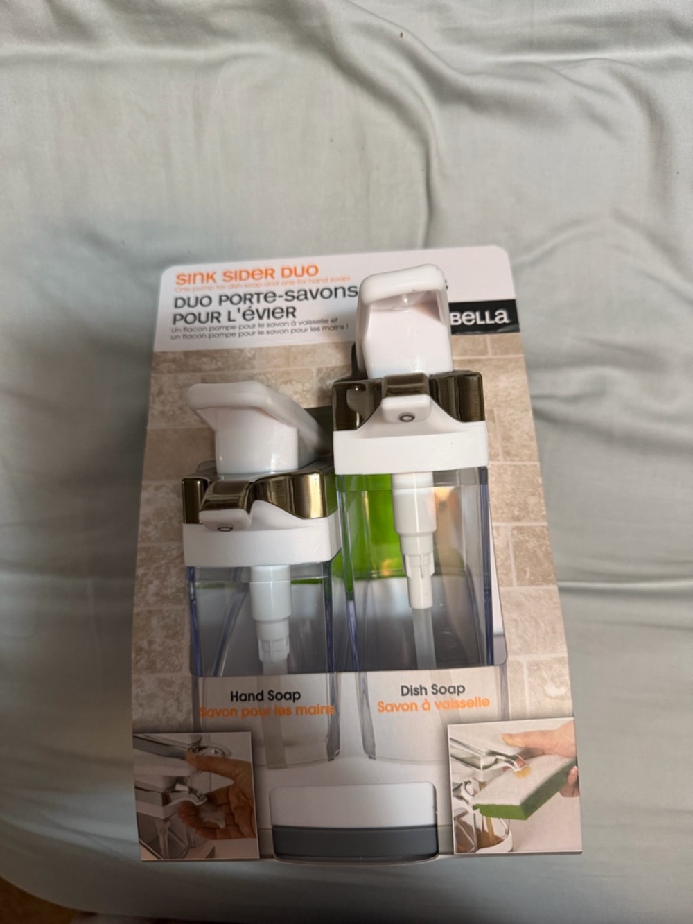 Bella Sink Sider Duo Dual Soap Dispenser - White & Clear with Green Accent